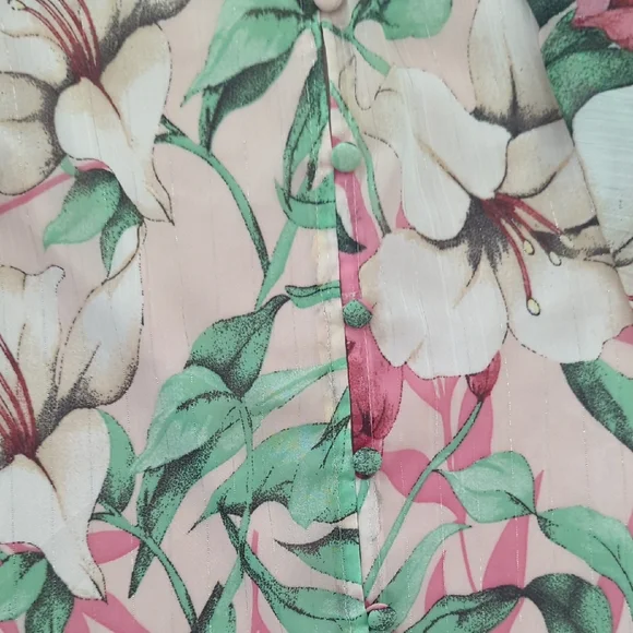 White House Black Market Sheer Floral Blouse - Pink and Green - Picture 5 of 8